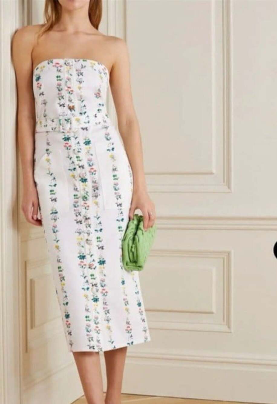 Adam Lippes Floral Strapless Twill Dress Sz 4 Designer No Belt White Garden